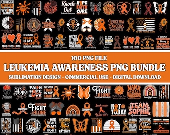 Leukemia Awareness PNG Bundle: Orange Ribbon Designs (Digital File)