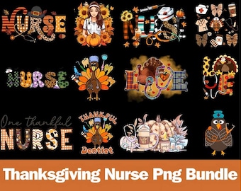 Thanksgiving Nurse PNG Bundle: Fall Sublimation Designs (Digital Download)