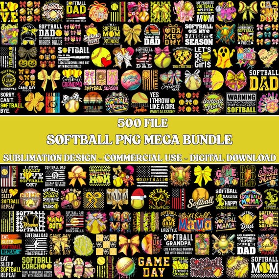 500+ Softball PNG Mega Bundle, Mama Coquette Bow Designs, Game Day Clipart, Commercial Use