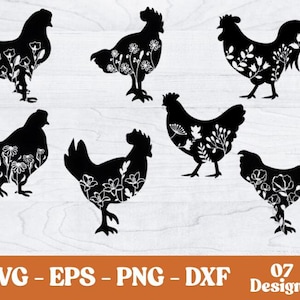 Floral Chicken SVG: Farmhouse Decor Cut Files (Digital Download)