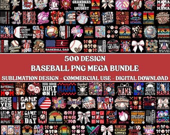 500+ Baseball PNG Mega Bundle, Game Day Graphics, Coquette Bow Clipart, Retro Shirt Designs