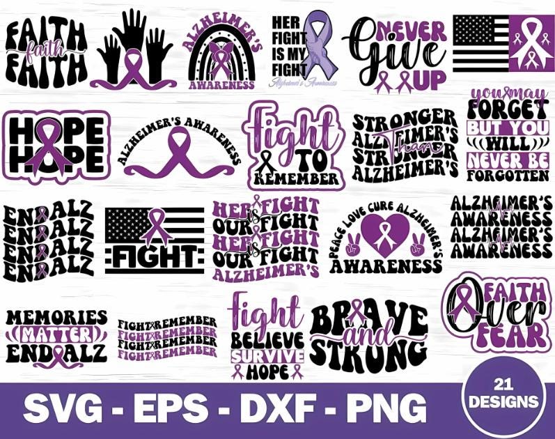 Alzheimer's Awareness Svg Bundle, Purple Ribbon Svg, Alzheimers ...