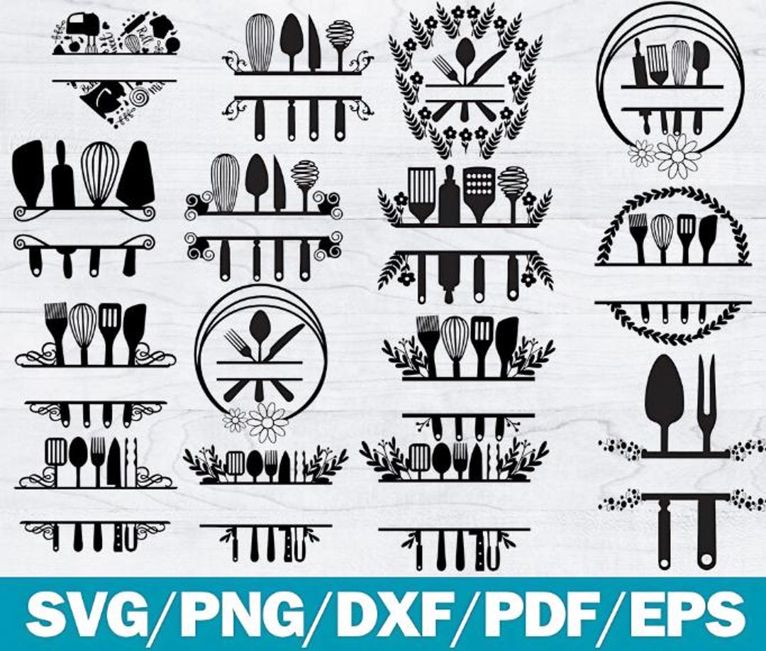 Cooking Split Frame Kitchen Split SVG PNG Bundle , Cooking Monogram Svg , Kitchen Split ...
