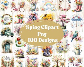 Watercolor Spring Clipart: Boho Cottagecore PNG Designs (Digital Download)