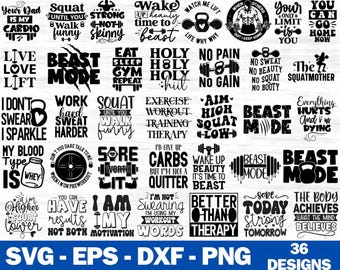 Pacchetto SVG per la motivazione in palestra: Clipart di allenamento e fitness (36 file)