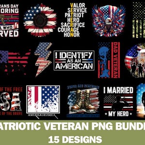 Patriotic Veteran PNG Bundle: Military Designs (15 Designs)