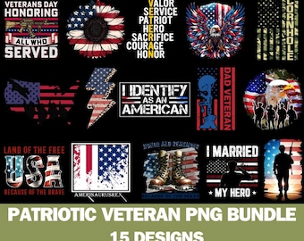 Patriotic Veteran PNG Bundle: Military Designs (15 Designs)