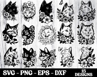 Pakiet Floral Cat SVG, pliki Cricut Cut (30 projektów)