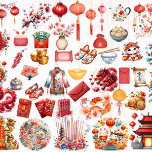 Clipart Nouvel an lunaire : illustrations du festival asiatique (PNG, usage commercial)