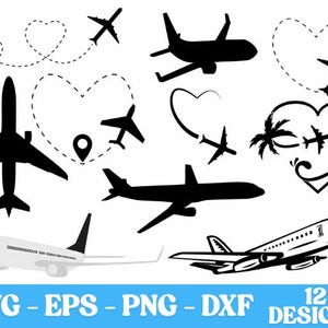 Airplane Svg, Airplane Clipart, Travel Svg, Airplane Silhouette, Airplane Png, Svg Files For Cricut, Aeroplane Svg, Airplane Heart Svg