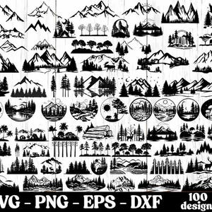Forest SVG Bundle: Trees, Mountains, Camping Designs (Digital Download)