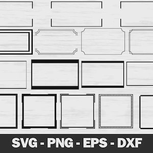 Puede incluir: Un conjunto de 12 archivos de corte SVG de marcos en blanco y negro. Los marcos son de varios estilos, incluyendo simples, ornamentados y modernos.