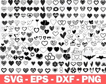 Hart doodle SVG-bundel, Valentijnsdag gesneden bestanden (digitale download)