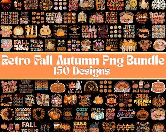 Retro Fall PNG Bundle: Autumn & Thanksgiving Designs (Digital Download)