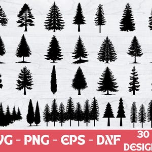 Pine Tree Silhouette SVG Bundle: 30 Forest Designs (Digital Download)