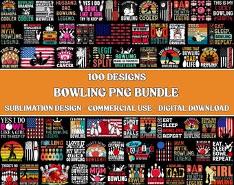 Bowling PNG Bundle, 100+ Dateien, lustiges Retro Bowler Shirt, Geschenk, digitaler Download