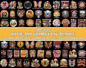 Paquete de PNG estilo hippie groovy, diseños de sublimación de flores (descarga digital)