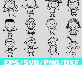 Stick Figure SVG-bundel: kinderillustraties (digitale bestanden)