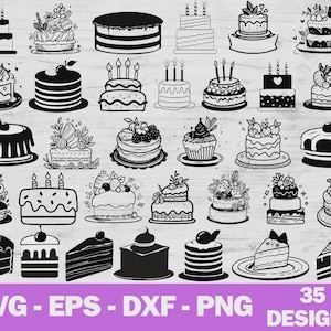 Kuchen Plotterdatei, Kuchen Cricut, Dessert Plotterdatei, Geburtstagsschnittdatei, Kuchensvg-Bundle, Backen-Svg, Kuchen-Silhouette, Geburtstagskuchen-Svg, Sofortiger Download, Png