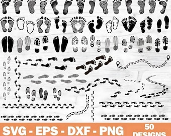 Footprint SVG Bundle: 50 Shoe Print Clipart Designs (Digital Download)
