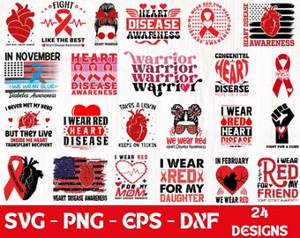 Heart Disease Awareness SVG Bundle: Red Ribbon Designs (24 Files)