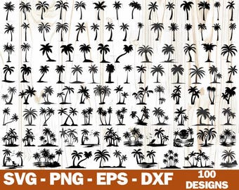Palm Tree Silhouette SVG Bundle, Tropical Clipart (100 Designs)