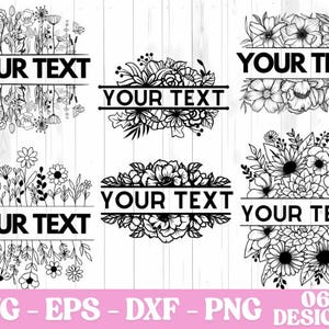 Floral border svg Bundle, flower border svg, floral frame svg, split monogram svg, floral monogram svg wildflower svg, floral svg