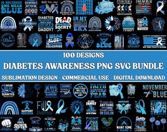 Diabetes Awareness SVG PNG Bundle, Blue Ribbon Shirt, Rainbow Designs, Diabetic Gift, T1D Support