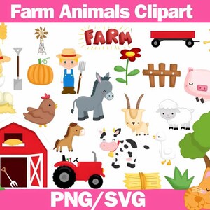 Farm Animals Clipart Set: Barnyard PNG SVG (60 Elements)