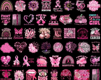 Breast Cancer PNG – Awareness Bundle, Warrior Quotes, Pink Ribbon, October Wear Pink, Digital Download