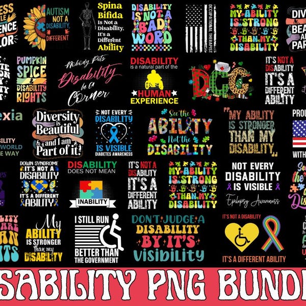 Disability PNG Bundle, Disability Pride Month, Accessibility Awareness Quotes, Inclusive Not Invisible Digital Download