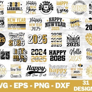 New Year 2025 SVG Designs: T-Shirt Clipart (Digital Download)