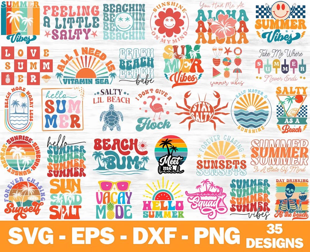 Retro Summer SVG Bundle, Beach Life Designs (svg, Dxf, Png, Eps) - Etsy
