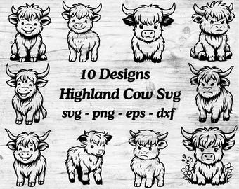 Paquete SVG de vaca de las Tierras Altas, archivos de corte de animales de granja (descarga digital)