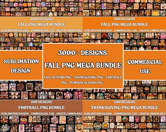3000+ Fall PNG Mega Bundle, Football Graphics, Pumpkin Season, Thanksgiving Sublimation, Digital Download