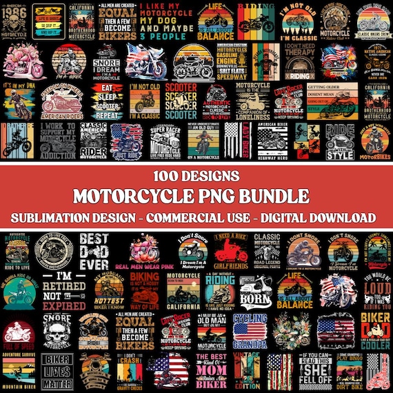 Classic Motorbike PNG Bundle – Biker Art, Rider Skull, Let's Ride, Digital Download