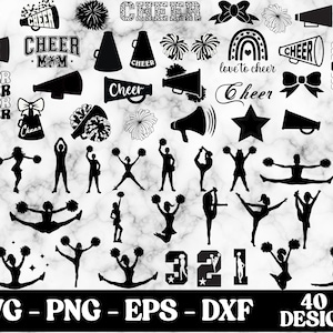 Cheerleader SVG-bundel – cheerleading clipart, silhouetten, megafoon en pomontwerpen