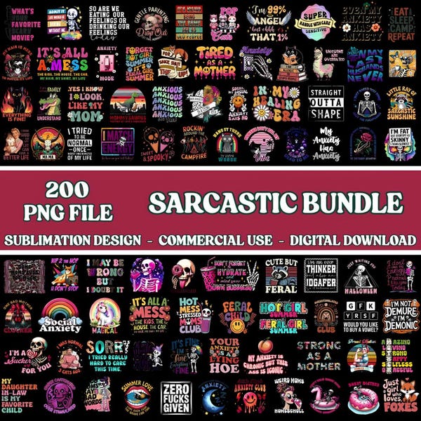 200+ Sarcastic PNG Bundle – Funny Quotes, Adult Humor, Sublimation, Digital Download
