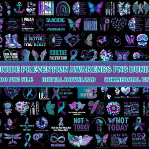 100+ Suicide Png Bundle, Suicidal Prevention Png, Ribbon Suicide Depression Png, Mental Health Png, Prevention Suicide Awareness Png