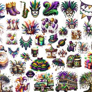Watercolor Mardi Gras Collection Clipart of 100 PNG,Fleur De Lis Clipart, Beads Necklace, Fat Tuesday PNG,New Orleans Clipart,Commercial Use