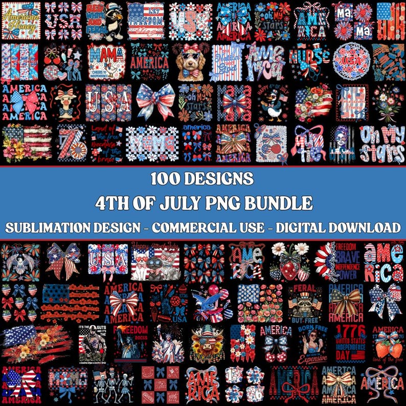 4th of July PNG Bundle, USA Flag, American Mama, Coquette Bow, Floral ...