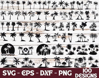 Lot palmier SVG : clipart silhouette tropicale (téléchargement numérique)