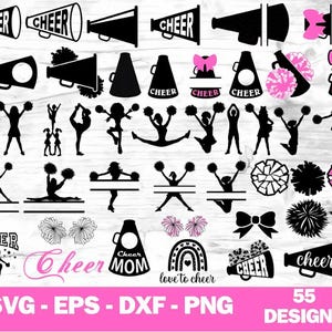 Cheerleading SVG Bundle: Cheer Silhouette, Megaphone, Pom Poms (Digital Download)