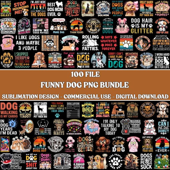 100+ Funny Dog PNG Bundle, Sarcastic Pet Clipart, Humor Quotes (Digital Download)