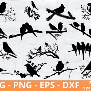 Birds on Branches SVG: Silhouette Clipart, Cricut Cut Files (Digital Download)