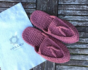 Handmade Cotton Rope Moccasin Slippers - Rose Pink Boho Style