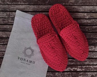 Handmade Cotton Rope Mules: Red Bohemian Slippers