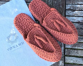 Handmade Cotton Rope Slippers, Terracotta Boho Moccasin Style