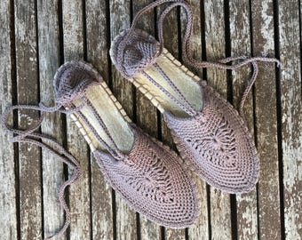 Handmade Crochet Espadrilles: Organic Boho Lace-Up Summer Shoes