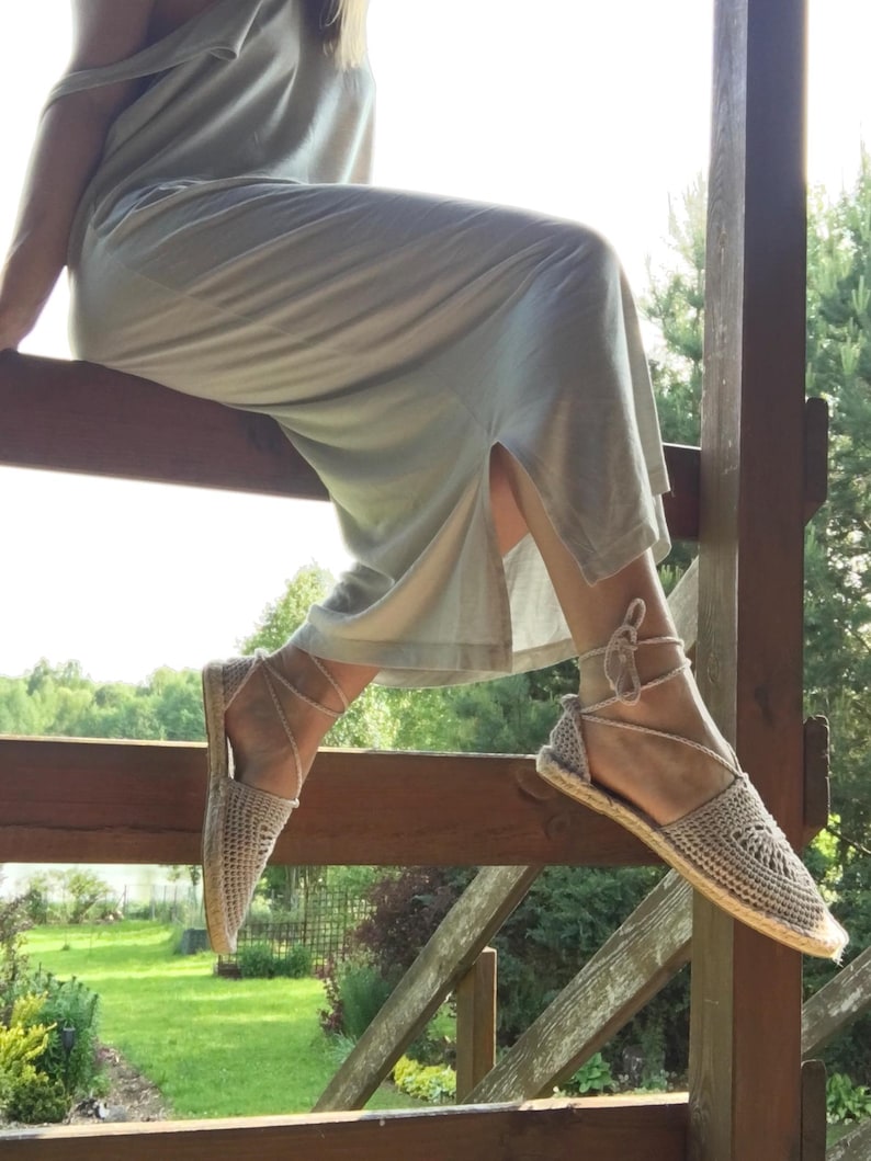 Handgefertigte Häkel Espadrilles: Bio Boho Schnür-Sommerschuhe Bild 8
